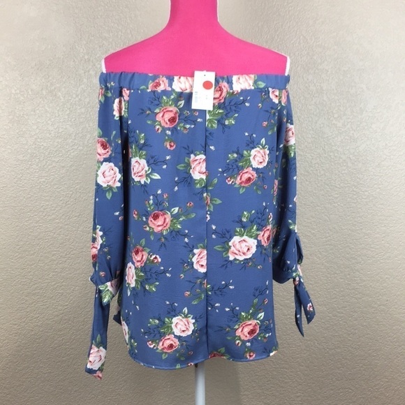 RB Couture Blue Floral Off-The-Shoulder Blouse Top - Picture 7 of 7